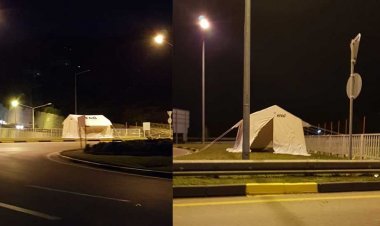 Girne'ye giriş çıkışları kontrol etmek amacıyla için çadır kuruldu