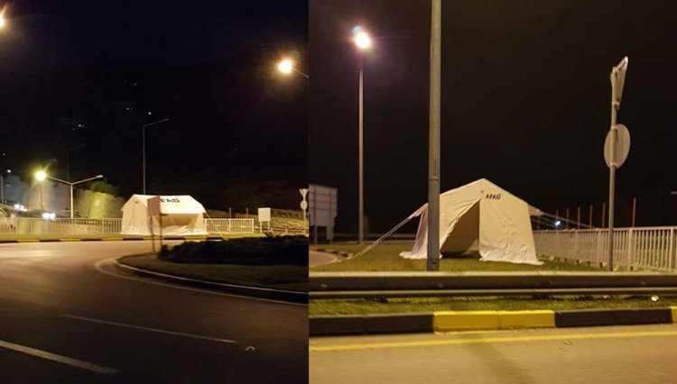 Girne'ye giriş çıkışları kontrol etmek amacıyla için çadır kuruldu